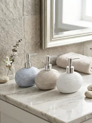 Ceramic Wave Soap Dispenser  Round Pump Bottle for Bathroom Countertop