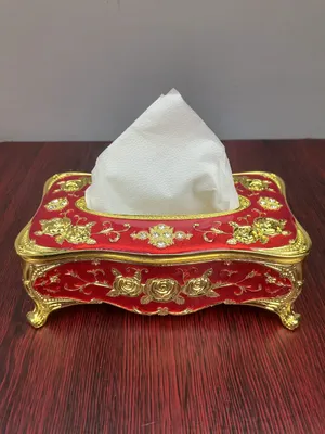 Royal Pink & Gold Metal Tissue Box Holder with Rose Embossing | Luxury Home Decor