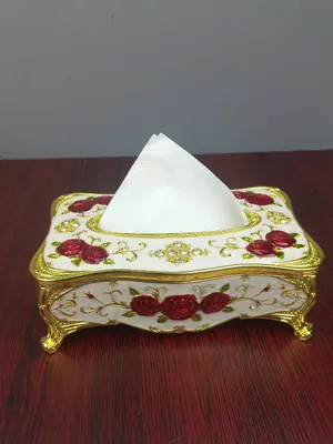 Royal Pink & Gold Metal Tissue Box Holder with Rose Embossing | Luxury Home Decor