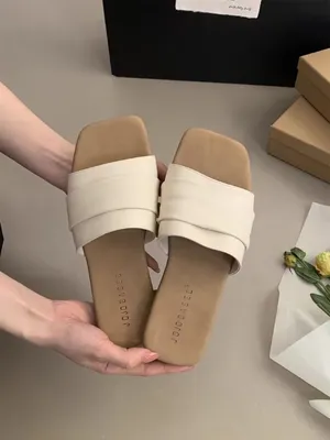 KOREAN STYLE SMALL SANDALS, PLEATED SOFT LEATHER SLIPPERS