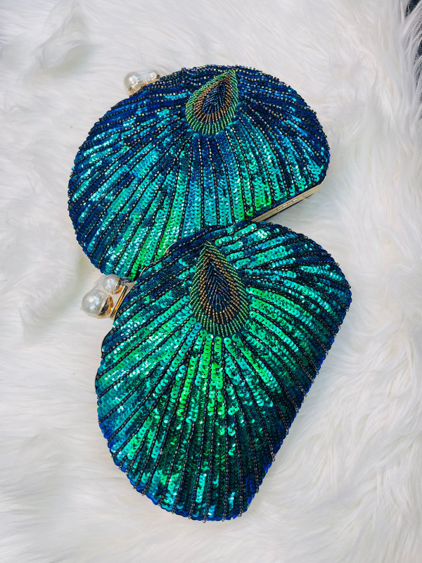 Luxury Peacock Design Stone Party Clutch Bag 