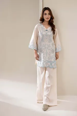 Pakistani Original Adan's Libas Embroidered Coord sets _ Cream 