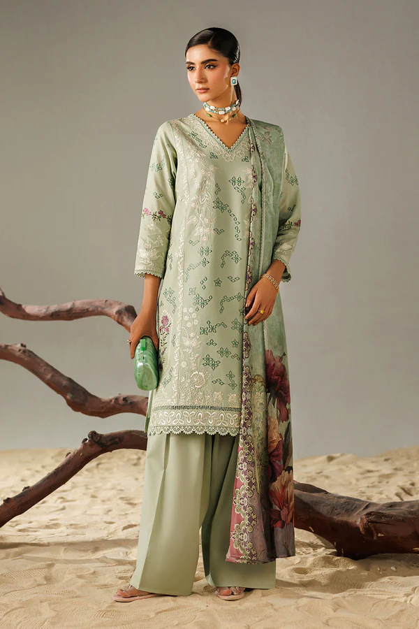 Pakistani Esra Luxury Lawn Stitched 3Pcs _ Mint