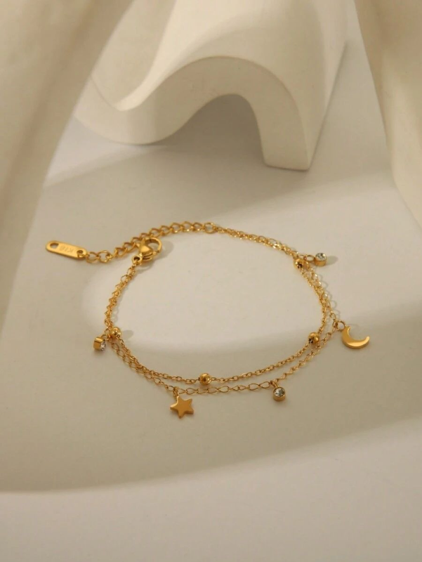 Double Layer Charm Moon Star Bracelet