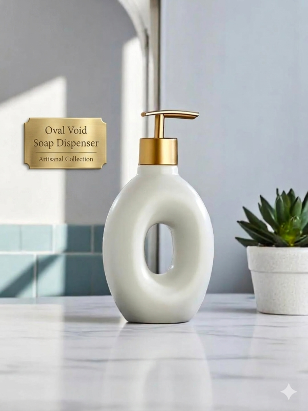 Donut Oval Ceramic Soap Dispenser/handwash pot – Matte White, Gold Pump  Bathroom Decor