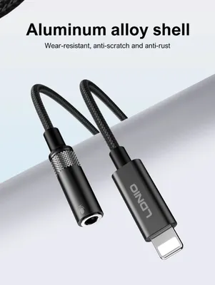 LDNIO Lightning to 3.5mm Audio Adapter Premium iPhone Headphone Jack Converter Cable 130mm Black
