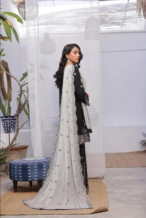 AL - UMER BY DRESSLINE - 3 Piece Embroidered Luxury Chiffon Gharara Collection 1