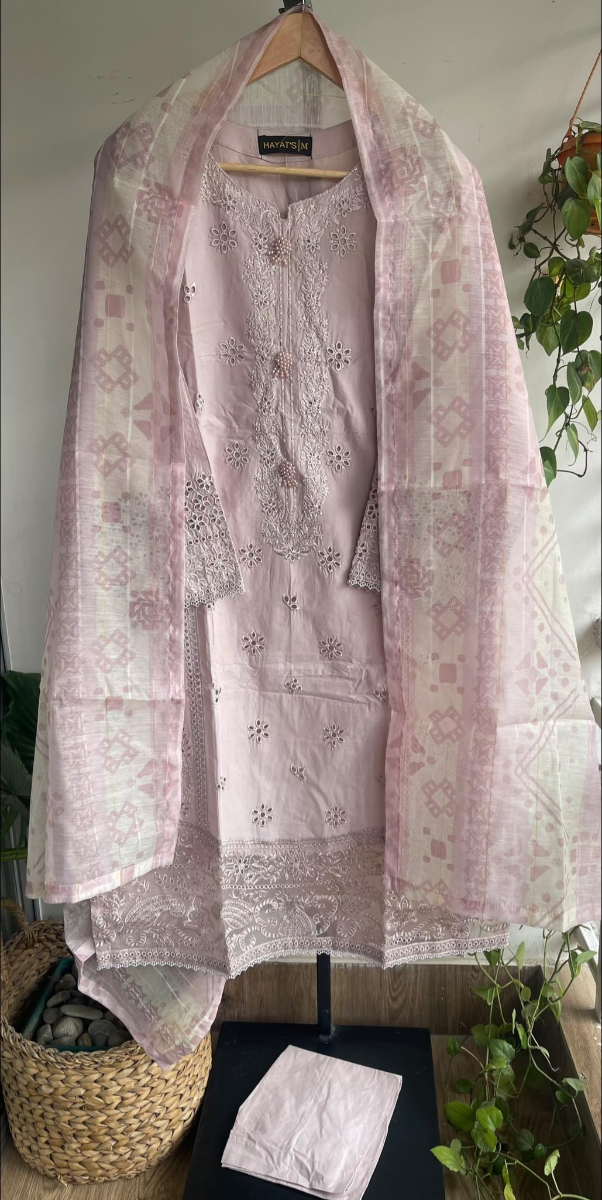 Original Pakistani Hayat’s Cotton Embroidered Stitched 3pcs _ Ligth Beige