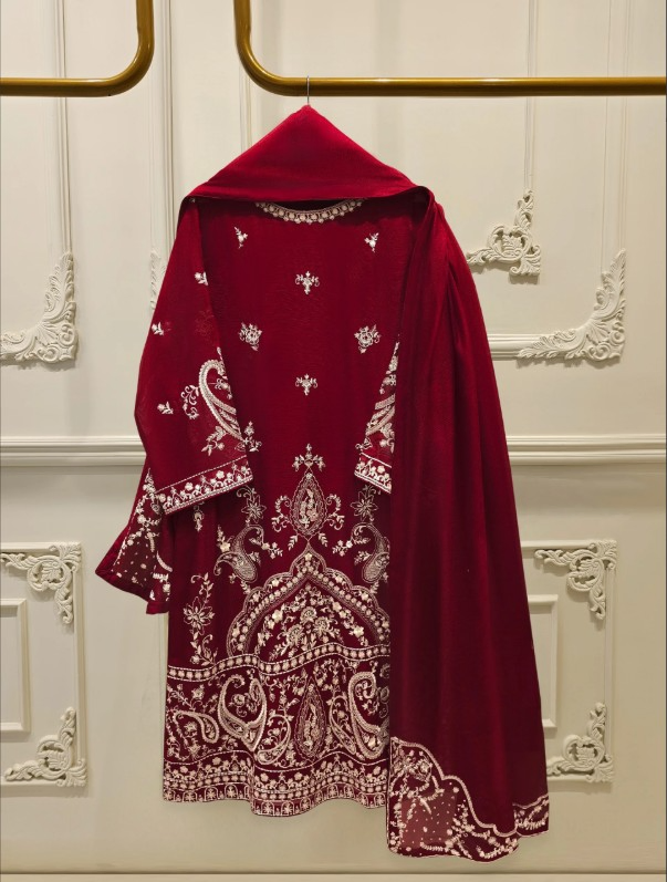 AGHANOOR -  3 Piece - Pure Embroidered Cotton Net