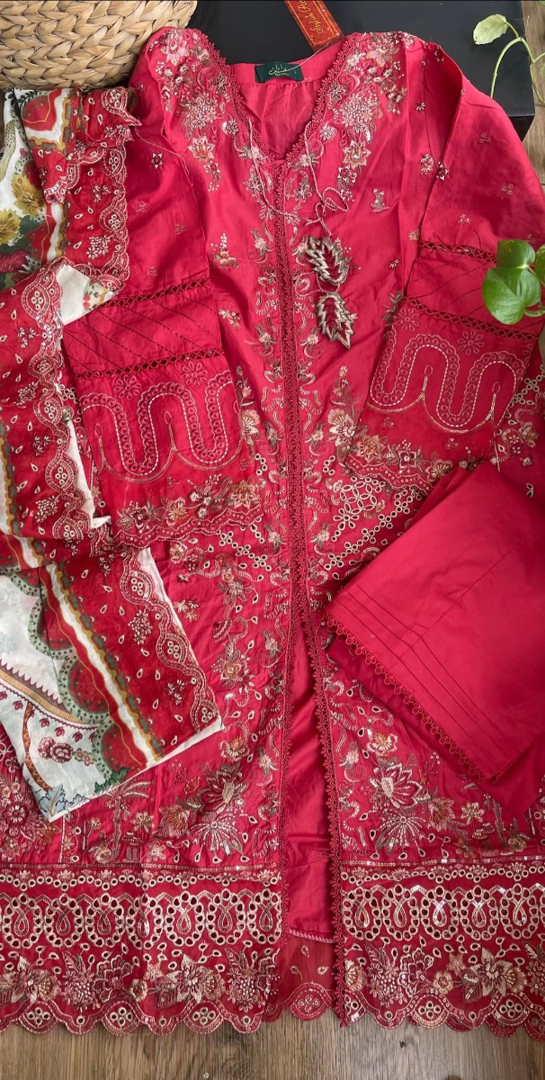 Pakistani Original Husnara Luxury lawn Stitched 3Pcs _ Maroon