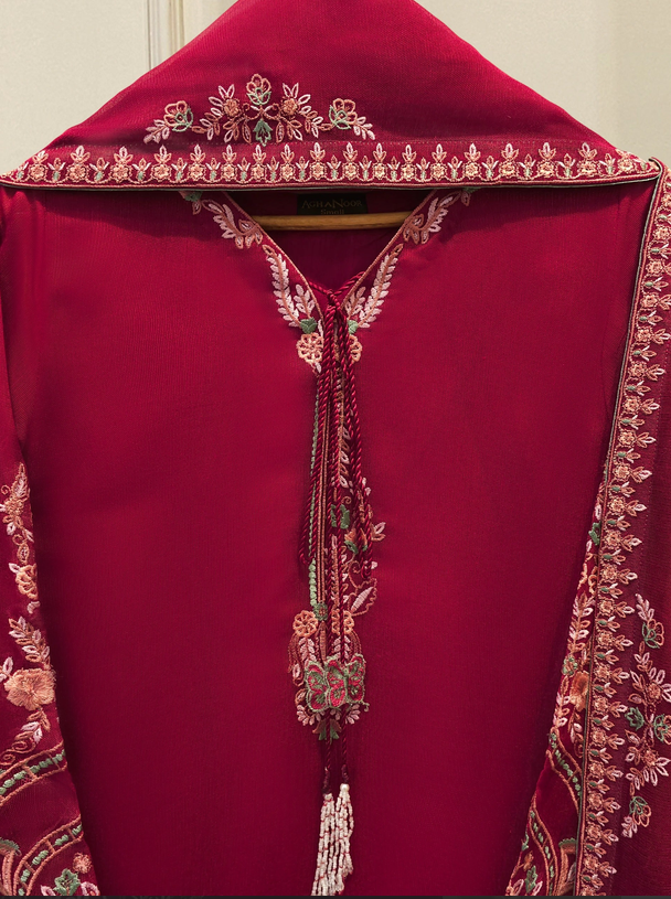 AGHANOOR |  Sold out 3 Piece - Pure Embroidered Cotton Net Suit S114603