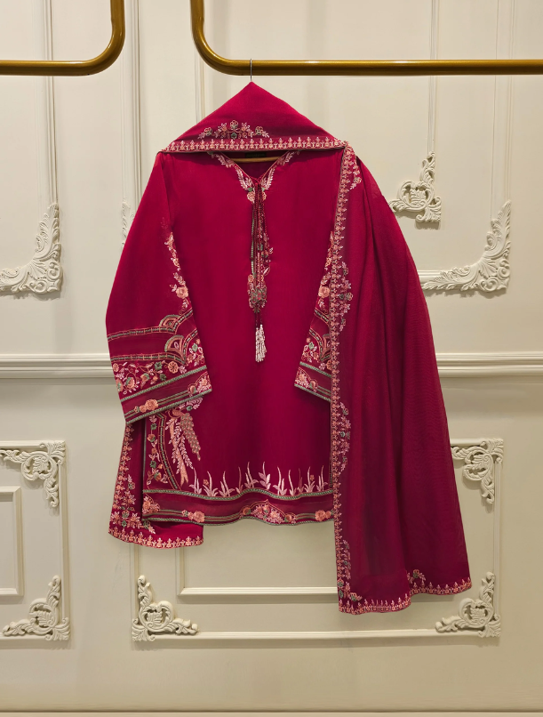 AGHANOOR |  Sold out 3 Piece - Pure Embroidered Cotton Net Suit S114603