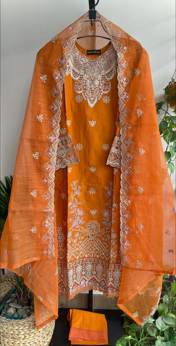 Original Pakistani Hayat’s Luxury Cotton Stitched 3Pcs _ Orange
