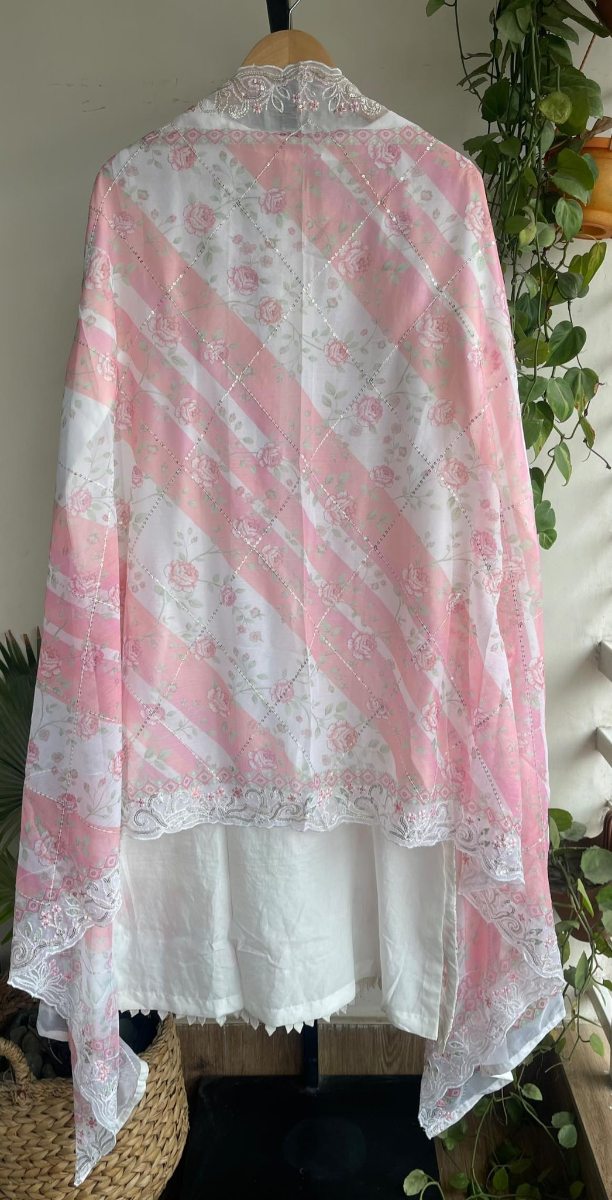 Pakistani Original Bin Saeed Stitched 3Pc With Chiffon Dupatta  _ Off White 