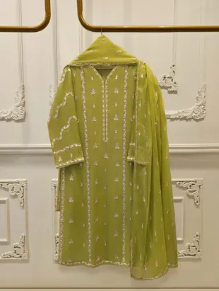  AGHANOOR - 3 Piece - Pure Embroidered Cotton Net Suit S114214