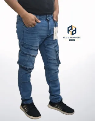 Men's 𝗣𝗿𝗲𝗺𝗶𝘂𝗺 6 Pocket Stretch Denim Cargo Pant- LB