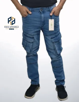 Men's 𝗣𝗿𝗲𝗺𝗶𝘂𝗺 6 Pocket Stretch Denim Cargo Pant- LB