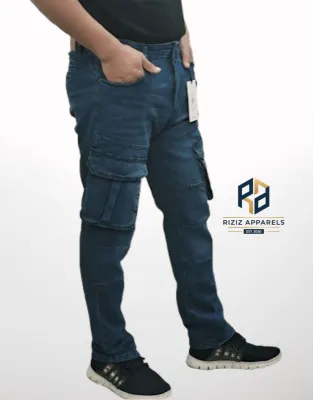 Men's 𝗣𝗿𝗲𝗺𝗶𝘂𝗺 6 Pocket Stretch Denim Cargo Pant- MB