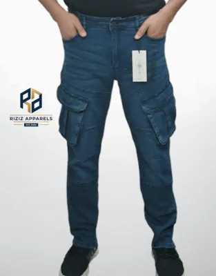 Men's 𝗣𝗿𝗲𝗺𝗶𝘂𝗺 6 Pocket Stretch Denim Cargo Pant- MB