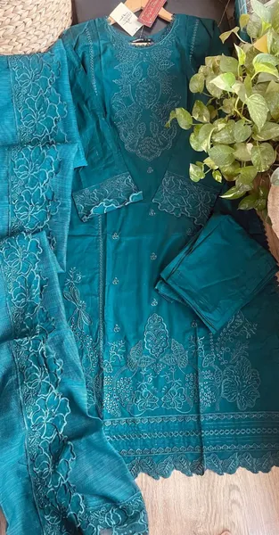 Original Pakistani Boutique Femenite Luxury Cotton Stitched 3Pcs _Teal Green