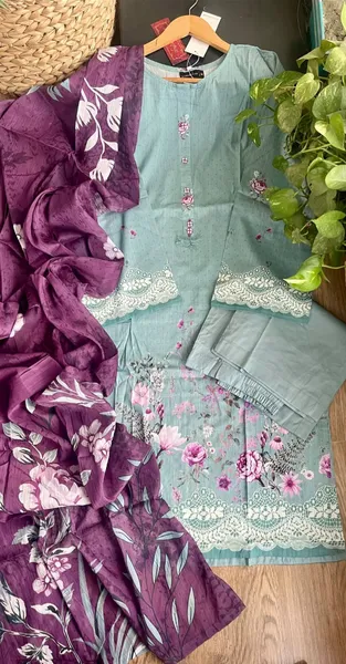 Pakistani Original Sadabahar Printed Lawn Stitched 3Pcs _ Aqua 