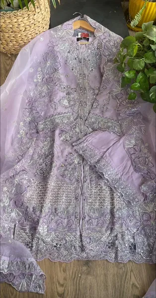Pakistani Original Nau Bahar Luxury Organza Stitched 3Pcs _ Lavender 
