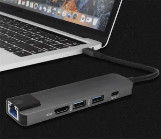 5 in 1 USB C Hub with HDMI 4K LAN Ethernet Dual USB 3 point 0 Type C for Laptop and MacBook