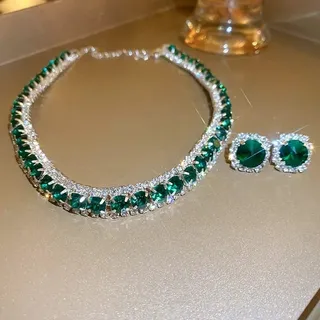Green Daimond Cut Crystal Jewellery Set (3 Pcs)