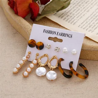 Geometric Tassel Pearl Hoop Earrings Set ( 6 Pairs )