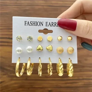 Circle Stud Pearl Earrings Set ( 9 Pairs )