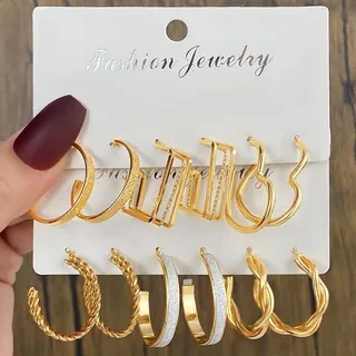 3 Pair C-Shape Circle Dangle Earrings Set (1 Set)