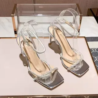 Fashion Sliver Tied Rhinestone High Heel