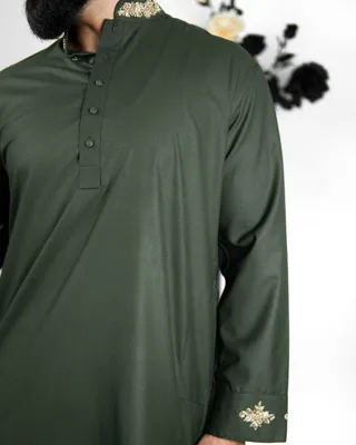 Basics Zardozi Panjabi in Olive Colourway