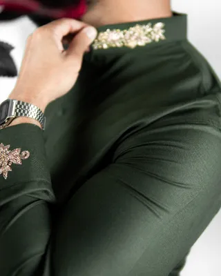 Basics Zardozi Panjabi in Olive Colourway