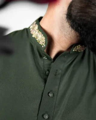 Basics Zardozi Panjabi in Olive Colourway