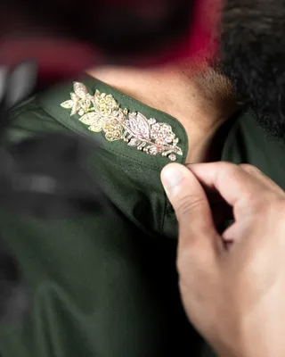 Basics Zardozi Panjabi in Olive Colourway