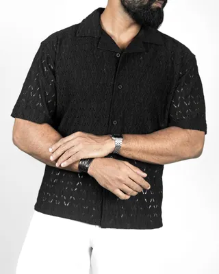 Basics Crochet Shirt In Black Colourway