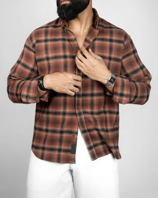 Basics Plaid Flannel Shirts in Copper Colourway