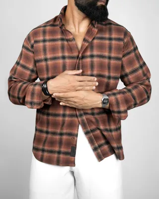 Basics Plaid Flannel Shirts in Copper Colourway