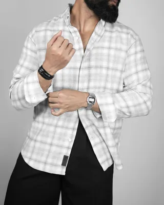 Basics Plaid Flannel Shirts in Silver Colourway
