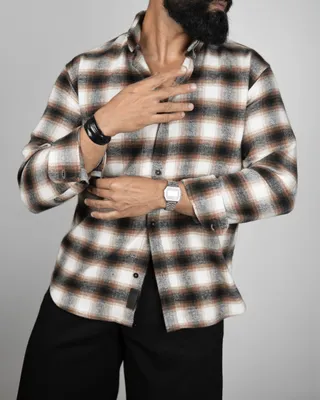 Basics Plaid Flannel Shirts in Coffee Colourway