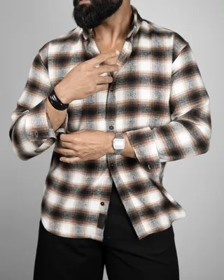 Basics Plaid Flannel Shirts in Coffee Colourway
