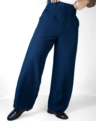 Basics Highwaisted Pleated Pants In Classic Navy