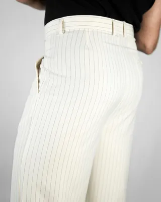 Basics Highwaisted Pinstripe Slacks In Cream Pinstriped