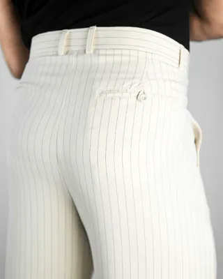 Basics Highwaisted Pinstripe Slacks In Cream Pinstriped