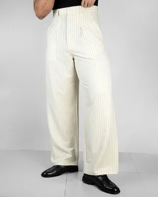 Basics Highwaisted Pinstripe Slacks In Cream Pinstriped