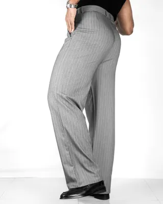 Basics Highwaisted Pinstripe Slacks In Grey Pinstriped