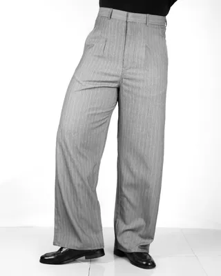 Basics Highwaisted Pinstripe Slacks In Grey Pinstriped