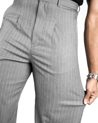Basics Highwaisted Pinstripe Slacks In Grey Pinstriped