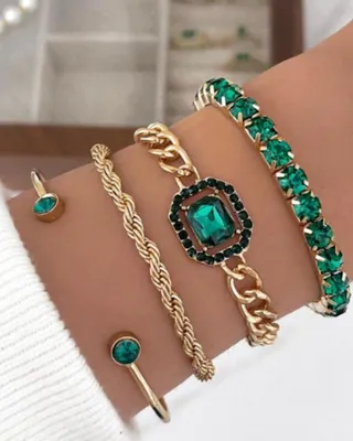 Trendy Twist Geometric Chain Stone Bracelet (4 Pcs)